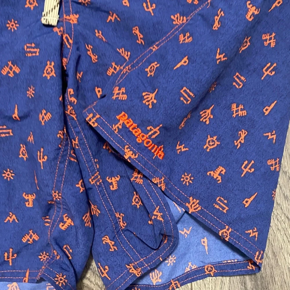 Patagonia Navy Blue and Orange Men's Swim Board Shorts